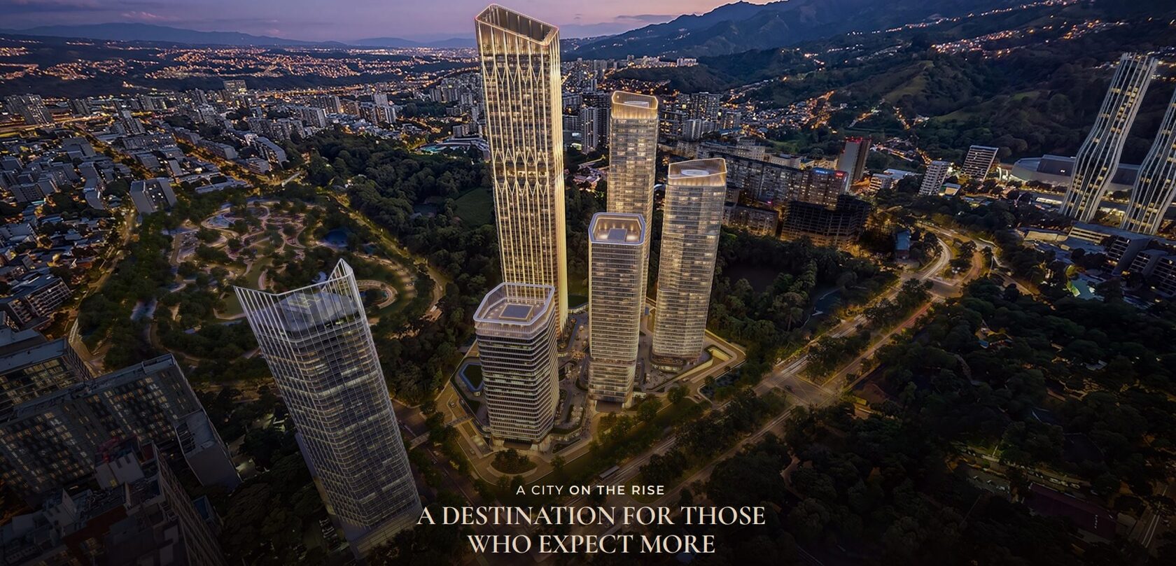 Panorama Tbilisi z wizualizacją Trump Tower o zmierzchu